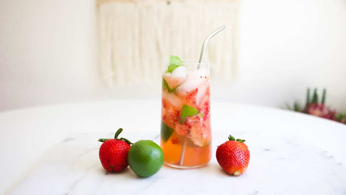 Muddled Ginger Mint and Strawberry Sparkling Water Recipe