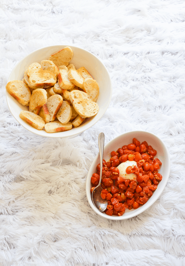 Baked Burrata with Roasted Tomatoes {Easy Appetizer Recipe}