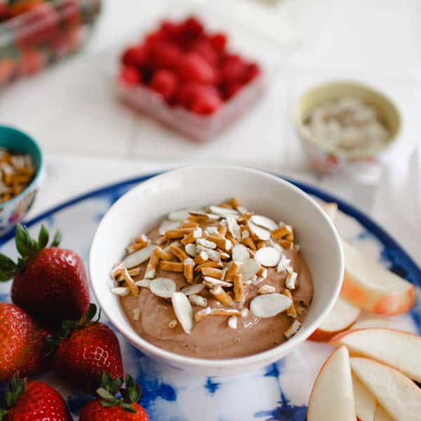 How to make a Greek yogurt fruit dip with chocolate.