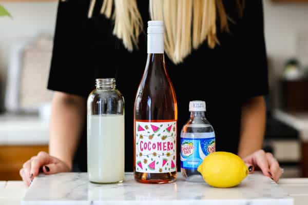 Ingredients for a Rosé Lemonade Cocktail.