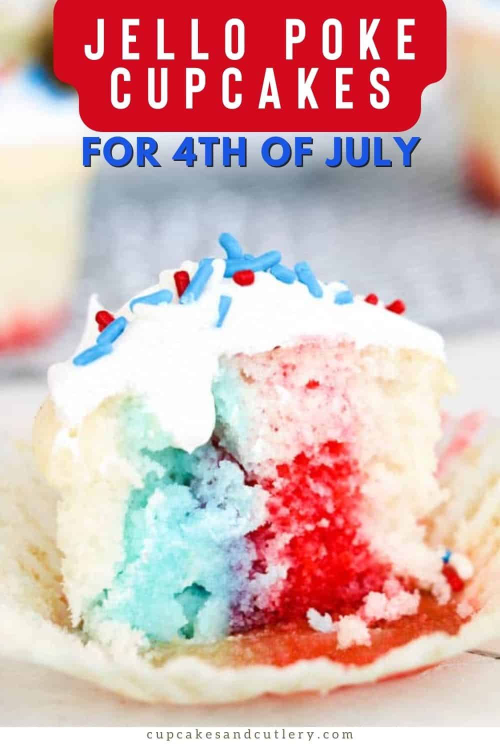 Patriotic Jello Poke Cupcakes: 4th of July Cupcakes